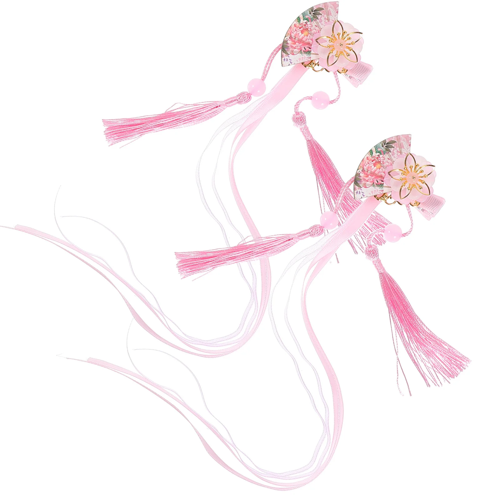 

2Pcs Fan Tassel Flower Hair Clips Japanese Style Ribbon Decorative Hairpins for Women Daily Party Fan Hair Clips