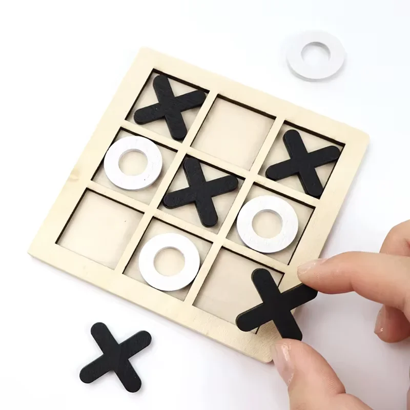 1 Set Wooden Tic Tac Toe Game - Standard Edition XO StrategyBoard Game for 2 Players, Brain Training Puzzle for Adults and Kid