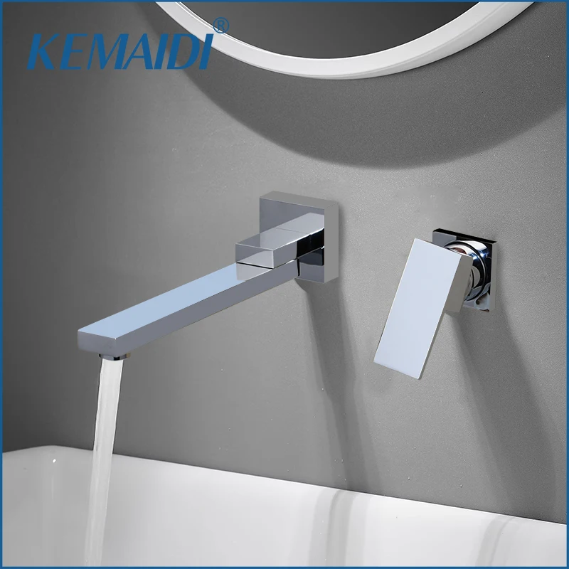 

KEMAIDI Bathroom Faucet Hot And Cold Water Wall Mount Mixer Sink Tap 360 Swivel Spout Bath With Modern Single Lever Handle