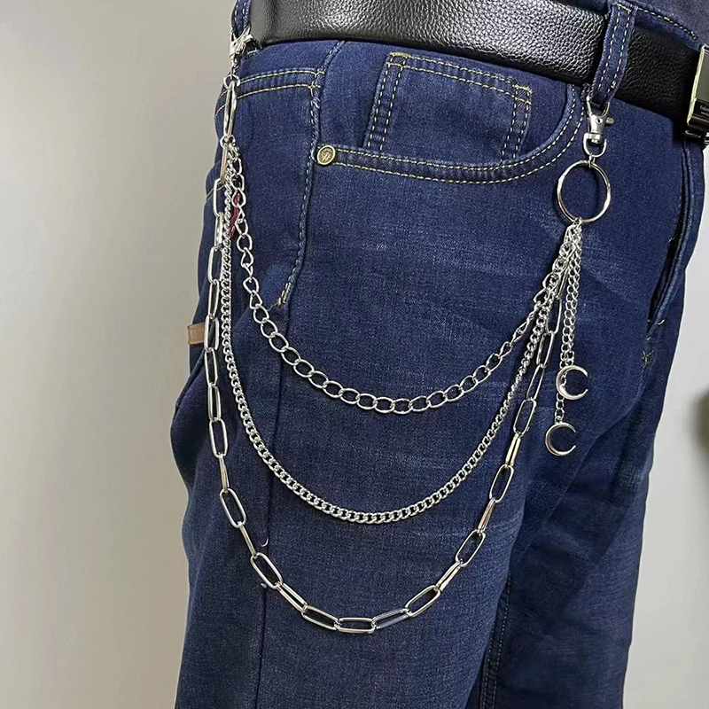 

Fashion Hiphop Simple Punk Jeans Trouser Chain For Women Men Versatile Multilayer Moon Pendant Waist Chain Clothing Accessories