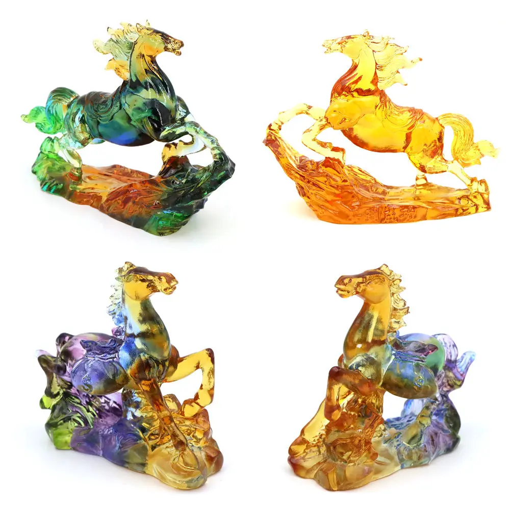 Lucky Colour Glaze Horse Statue Animal Mascot Crafts Desktop Feng Shui Reiki Collectible Home Christmas Decoration New Year Gift