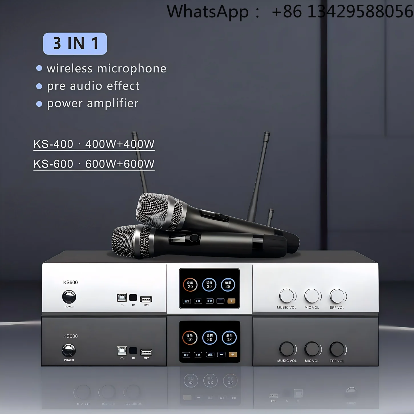 Professional Home DJ Amplifier Digital Audio System 3in1 Power UHF Karaoke Microphone Effect MP3 Class D Digital Music Sound