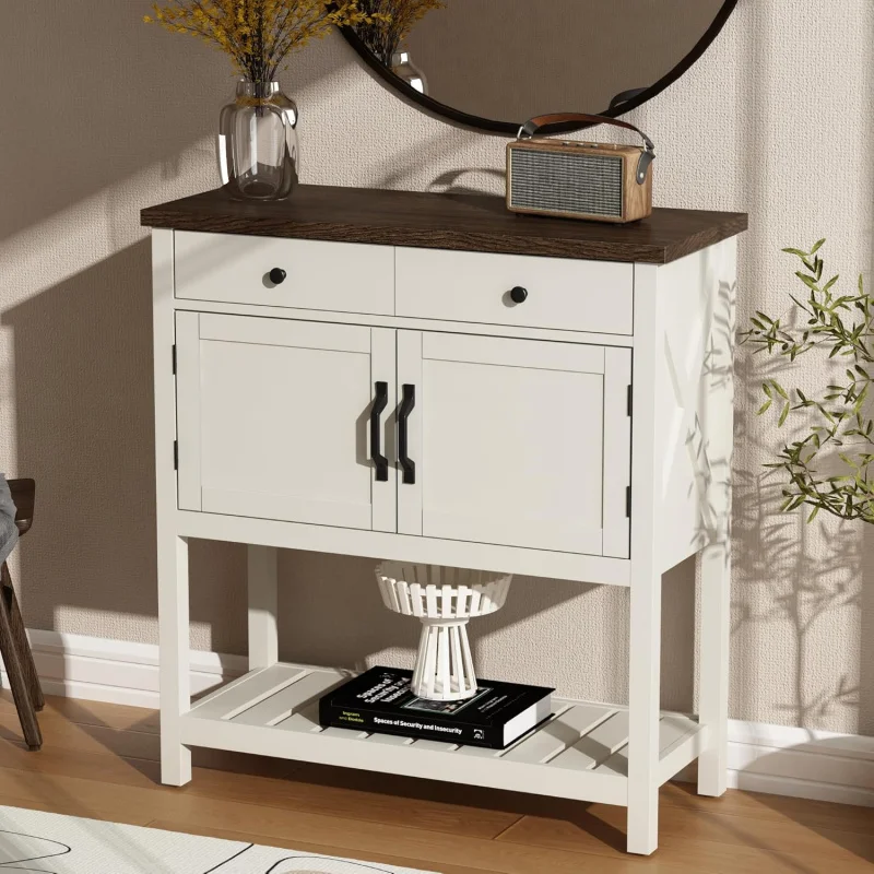 (UUX) Farmhouse Console , Entryway Table with Storage Shelf, Coffee Bar Cabinet, Narrow Buffet Sideboard for Kitchen, Ha UQ
