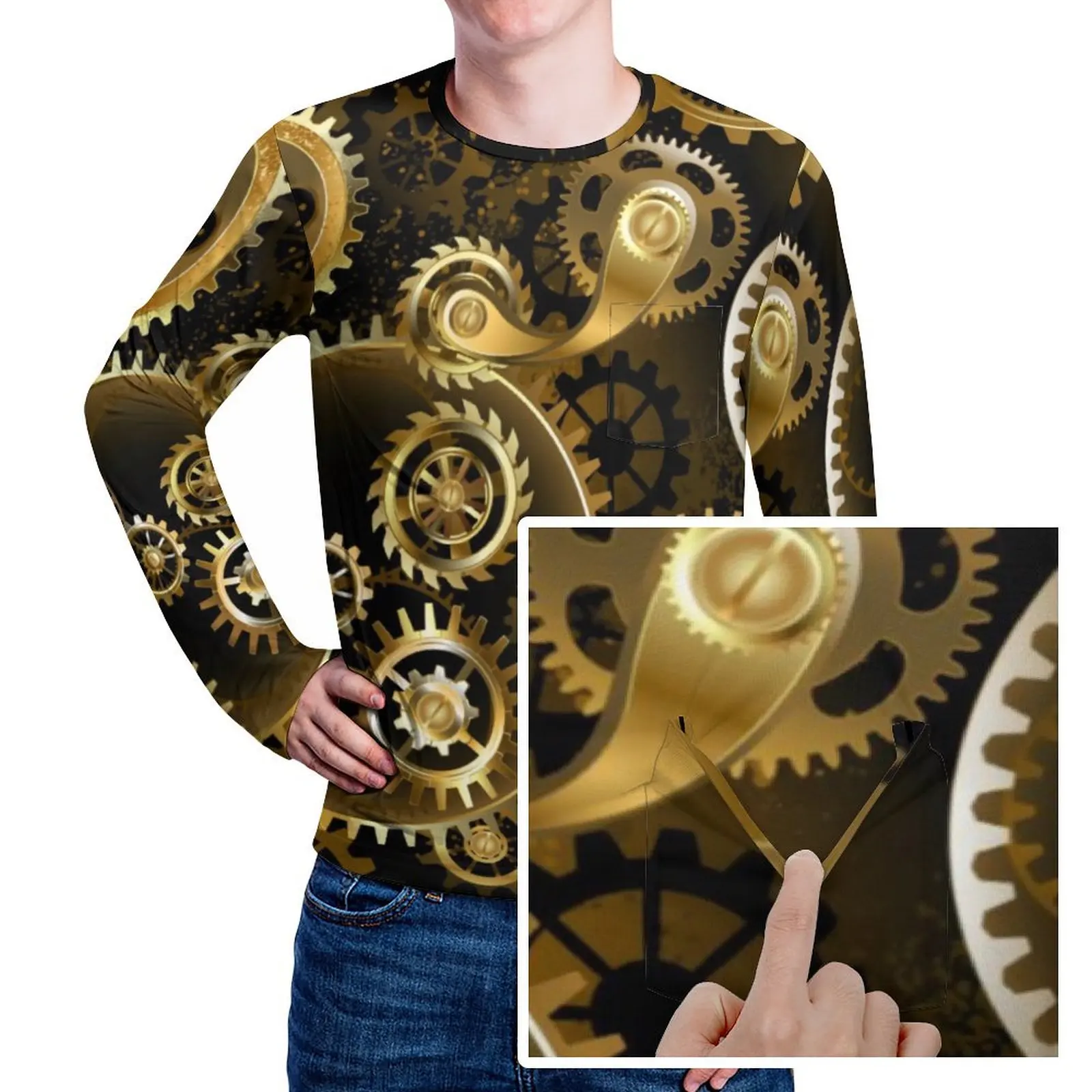 Steampunk Brass Gears T-Shirt Spring Retro Print Streetwear T Shirts Man Fashion Design Tee Shirt Plus Size 4XL 5XL