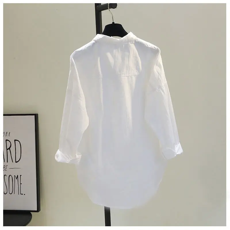 Large Size Women's White Shirt 2025 Spring Autumn New Loose Versatile Casual Blouse Long Sleeve Laple Thin Jackets Tops M-4XL