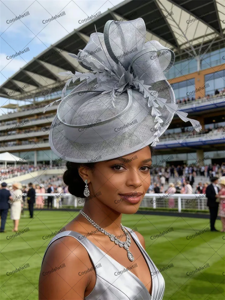 Wedding Chic Grey Feather Fascinator Cocktail Hat For Women Ladies Race Party Tea Headpiece Bride Wedding Millinery Cap Clips