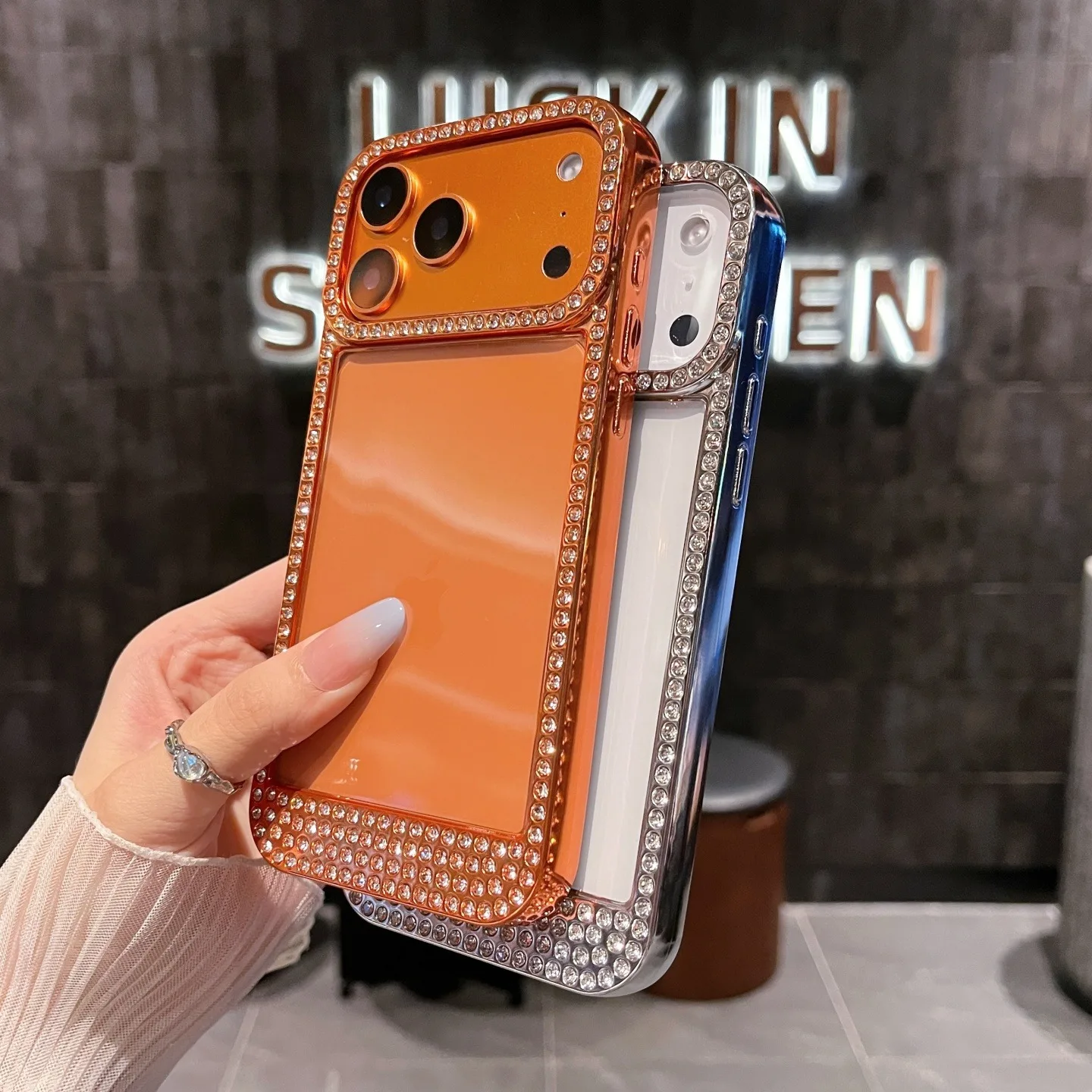 Funda de teléfono transparente de lujo con joyas de diamantes para iPhone 13, 14, 15, 16, 17 Pro Max Plus, funda trasera con purpurina de aire