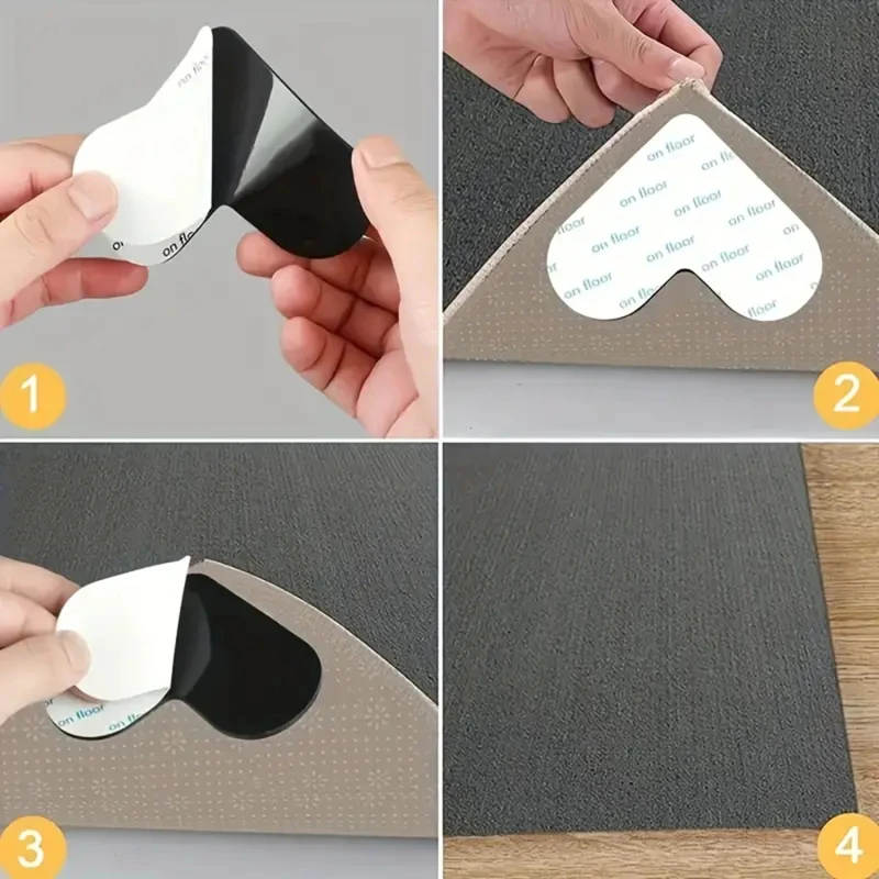 4Pcs/set Triangle Washable Reusable Rug Gripper Anti-skid Rubber Mat Non Slip Patch Tape for Tile Floors Carpets Corners Pad