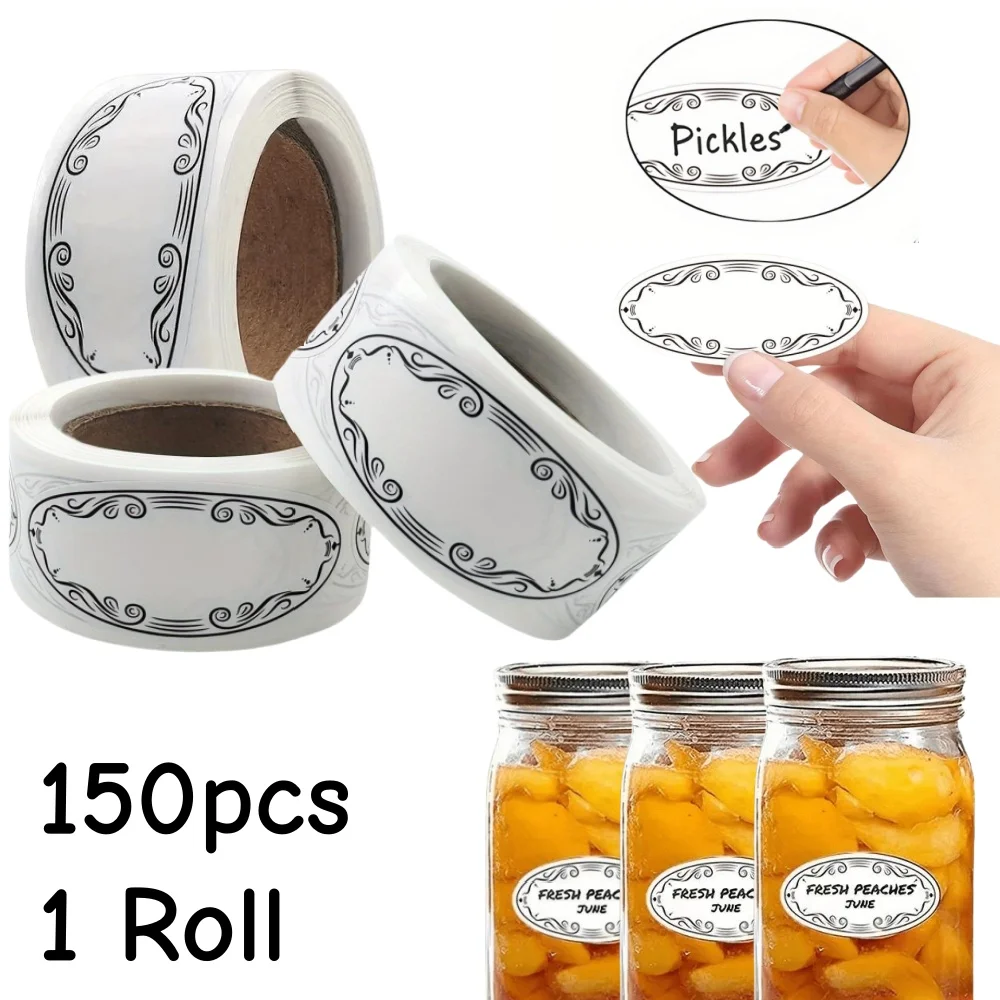 150pcs/Roll Oval Writable Label Stickers for Food Classification Marking Mason Jar Label Kitchen Storage Container Labeling Tool
