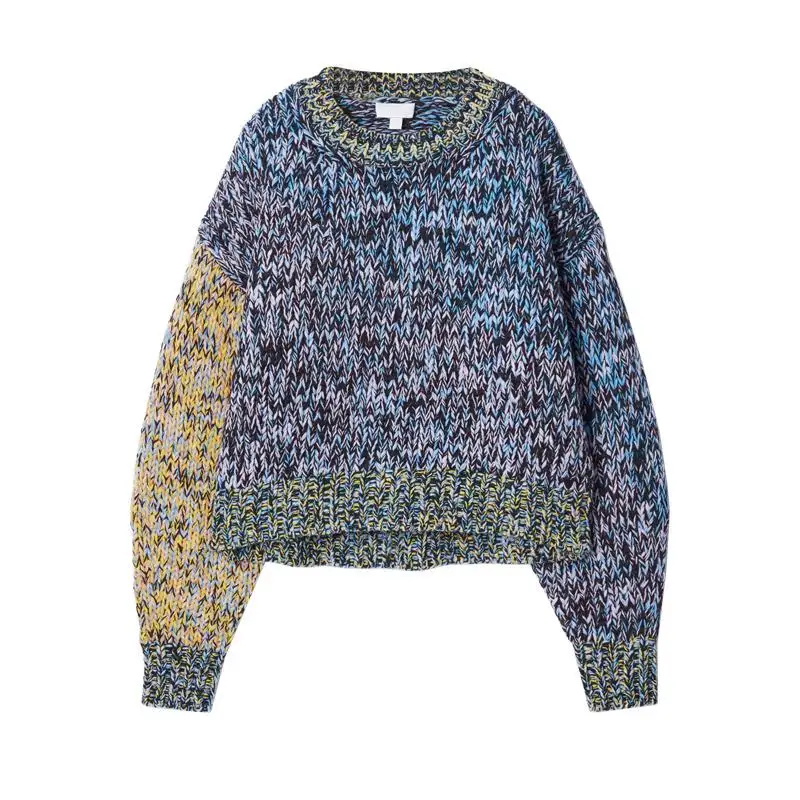 

Вязаный шерстяной свитер со стойкой, круглый пуловер, разноцветный осенне-зимний женский свитер Faion Commute Sle Long Sve