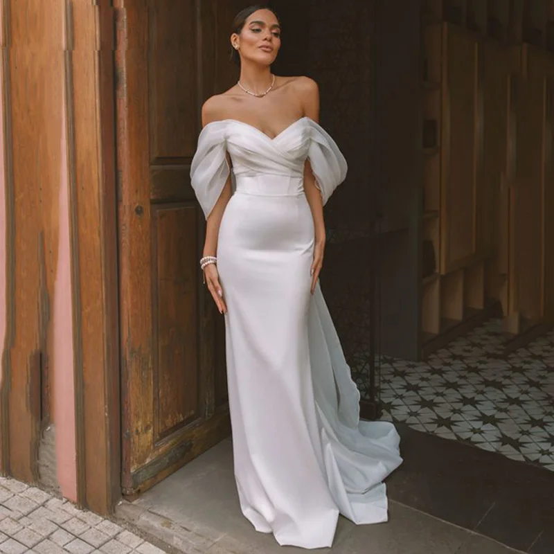 Vestidos de novia de gama alta, hombros descubiertos, Sexy, Espalda descubierta, vestidos de arrastre para dama de honor de boda