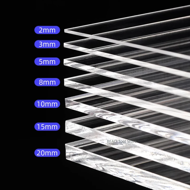 Transparansi Tinggi Lembaran Akrilik Buatan Tangan DIY Bahan Kaca Organik Papan Kotak Display Plexiglas Bening Tebal 1Mm ~ 15Mm