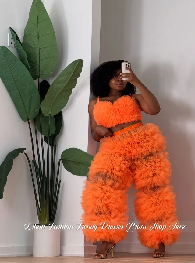 Customized Shimmering Orange Puffy Jumpsuit Prom Dress Plus-Size Maternity Dress Photo Shoot Dress Party Dress 2026