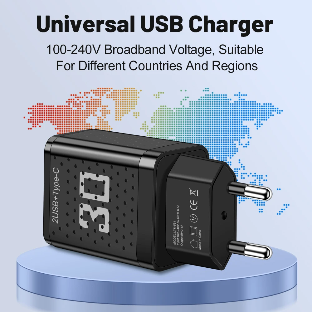 30W USB Type C Charger Quick Charge EU/US Plug Phone Charger Adapter For iPhone Samsung Xiaomi Huawei 3 Ports Fast Wall Charger - náhled 4