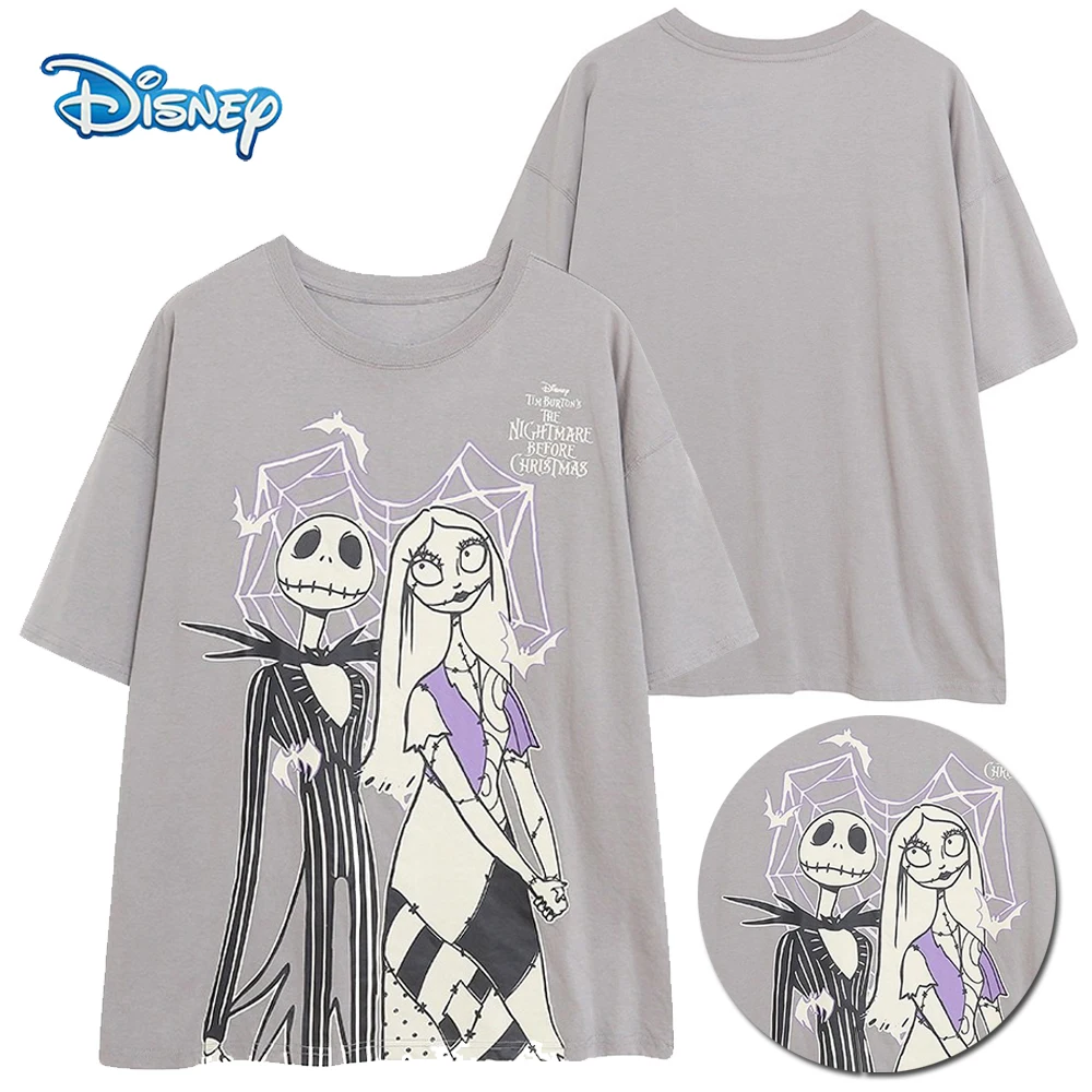 

Футболка с мультяшным принтом Disney на Хэллоуин «Кошмар перед Рождеством», женский пуловер с короткими рукавами и круглым вырезом, футболки Femme