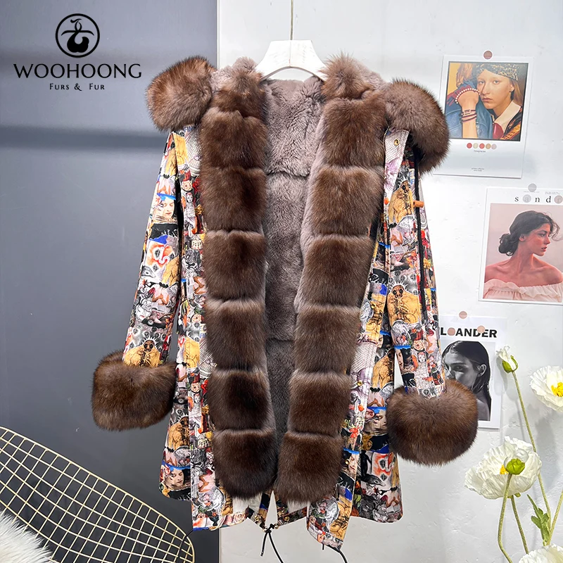 

Winter Clothing Natural Fox Fur Grass Coat Women'S Hat Parker Coat Rex Rabbit Wind Bladder Can Be Removed Thick Warm Fashion Str