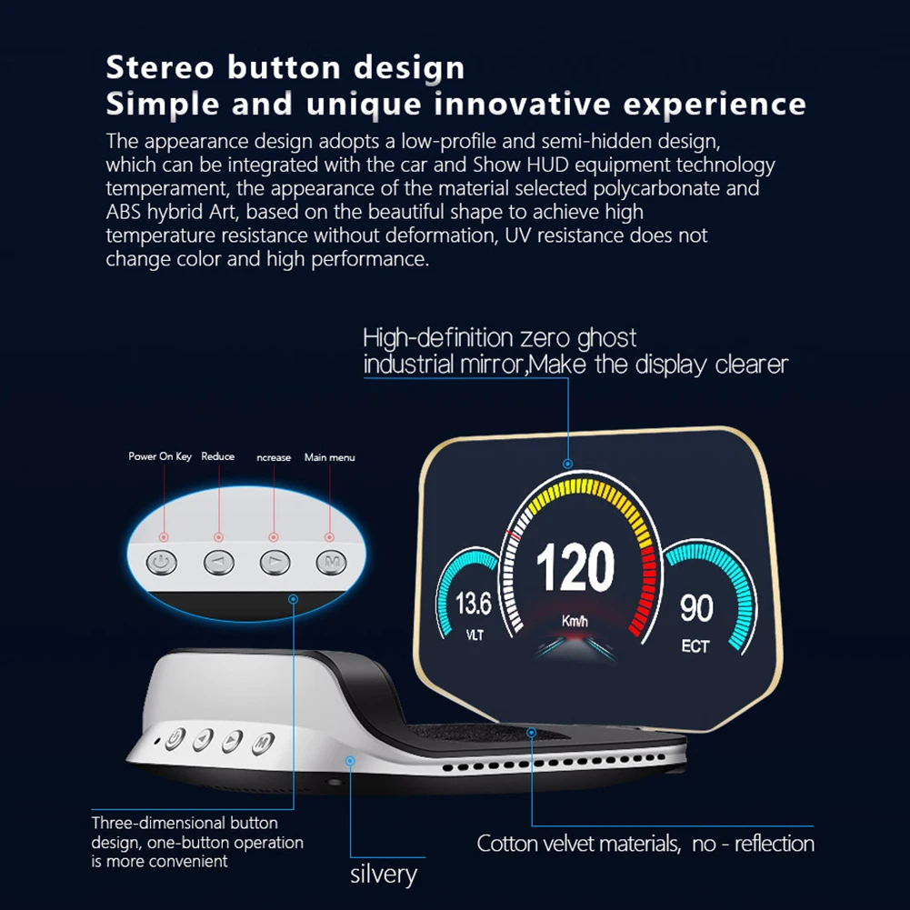 Car HUD for gps Navigation for obd2 Speedometer HD Display Brake Test for Clear Fault Water Temperature Vehicle Speed for gps