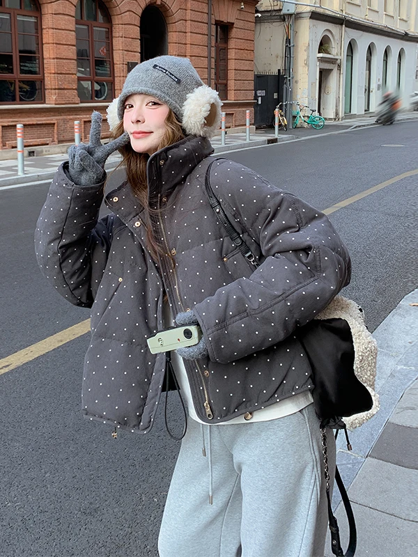 ay 水玉模様スタンドカラー オルト レディース ダウンジャケット カジュアル スリ 冬用コート シエンデッド アンチエイジング レジャー アウターウェア