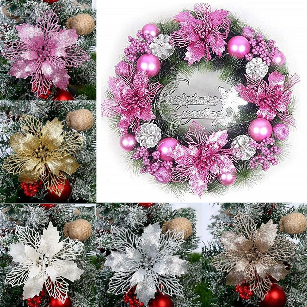 Decoration Christmas Flowers Xmas Party Party 1/5pcs 11cm Artificial Christmas Glitter Flower Glitter High Quality - Image 6
