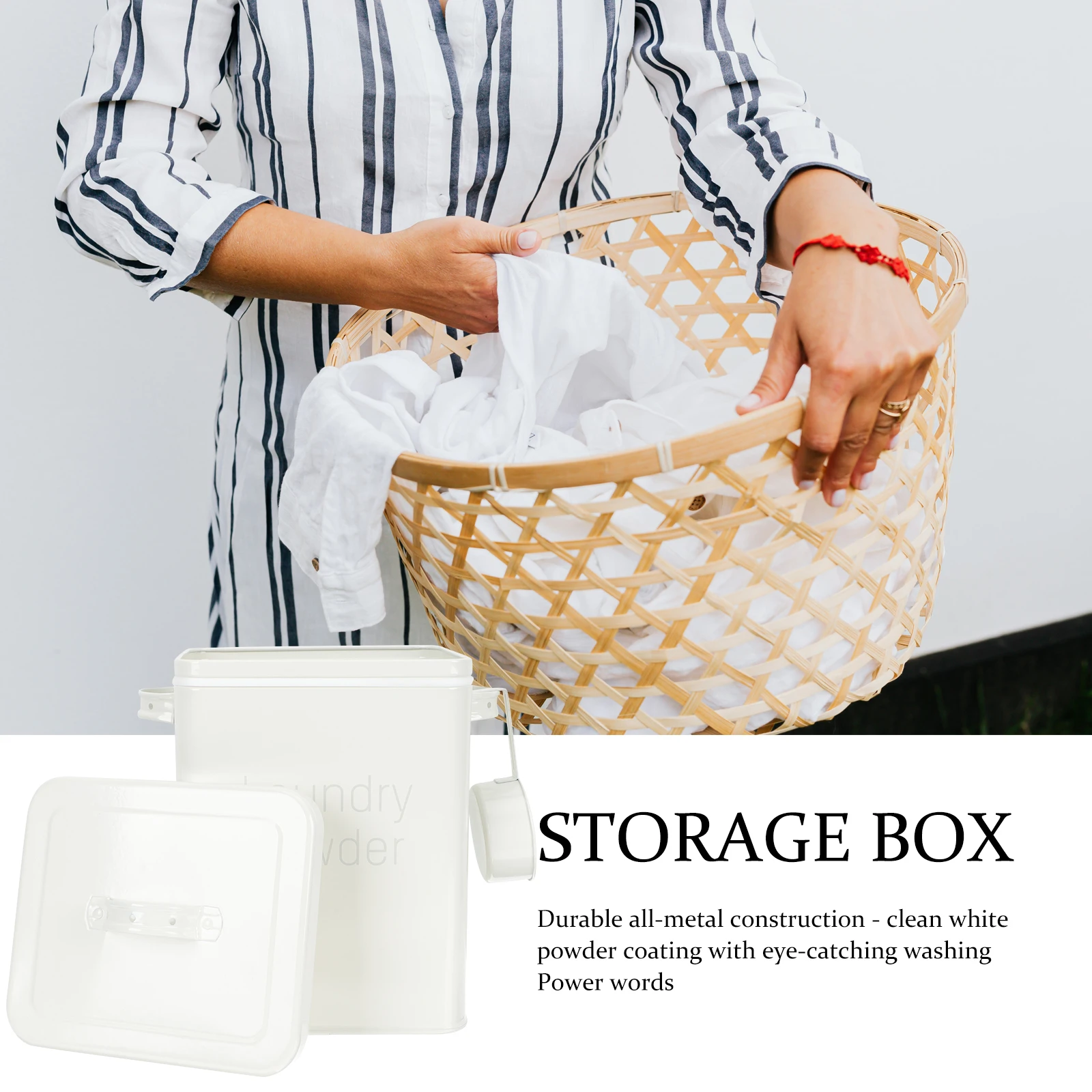 

Laundry Detergent Container Iron Material Large Capacity Storage Box Pet Food Rice Flour Washing Powder Holder Multi Purpose