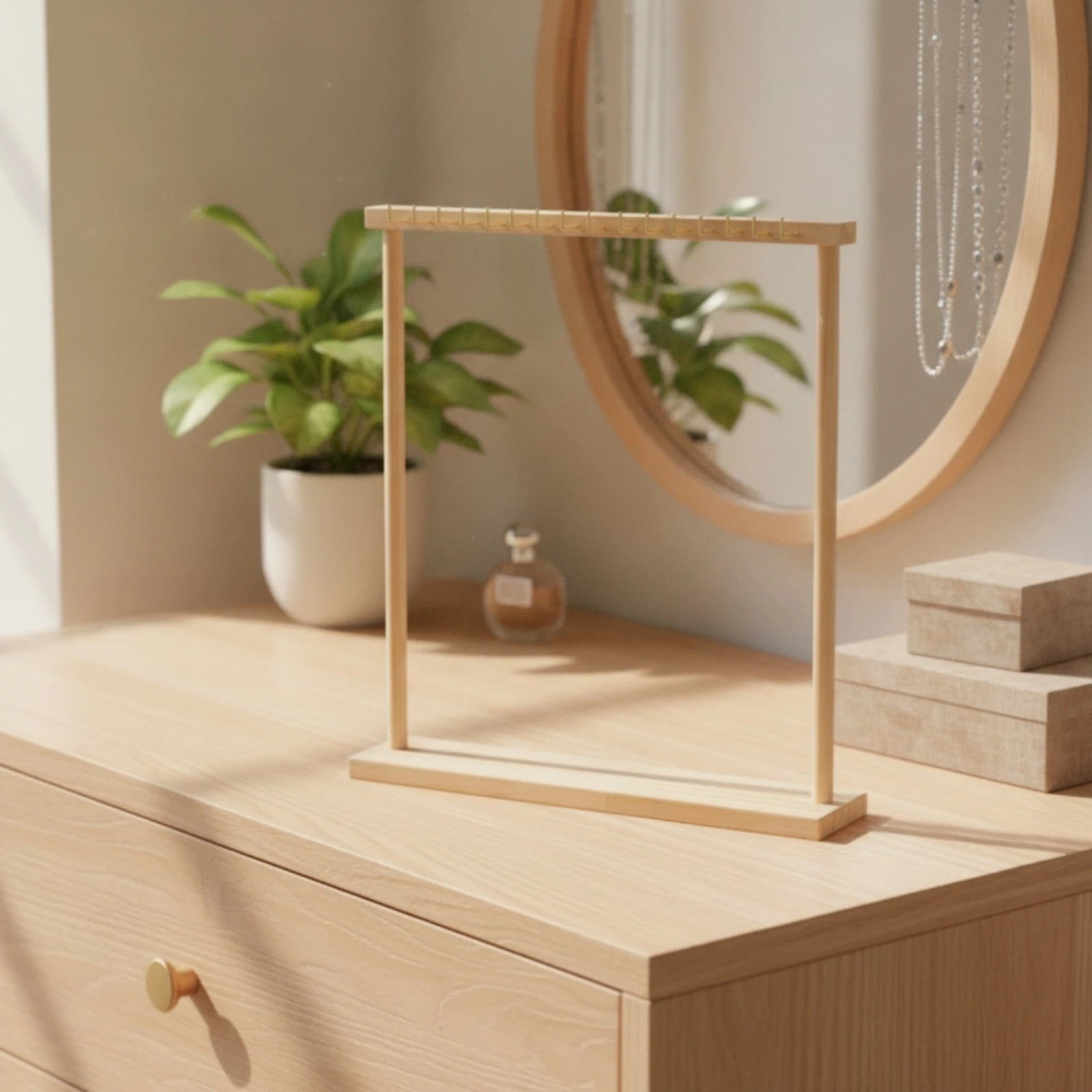Natural Wood Jewelry Hanger Shelf Space Saving Accessory Storage Necklace Display Stand Smooth Surface for Home Decor