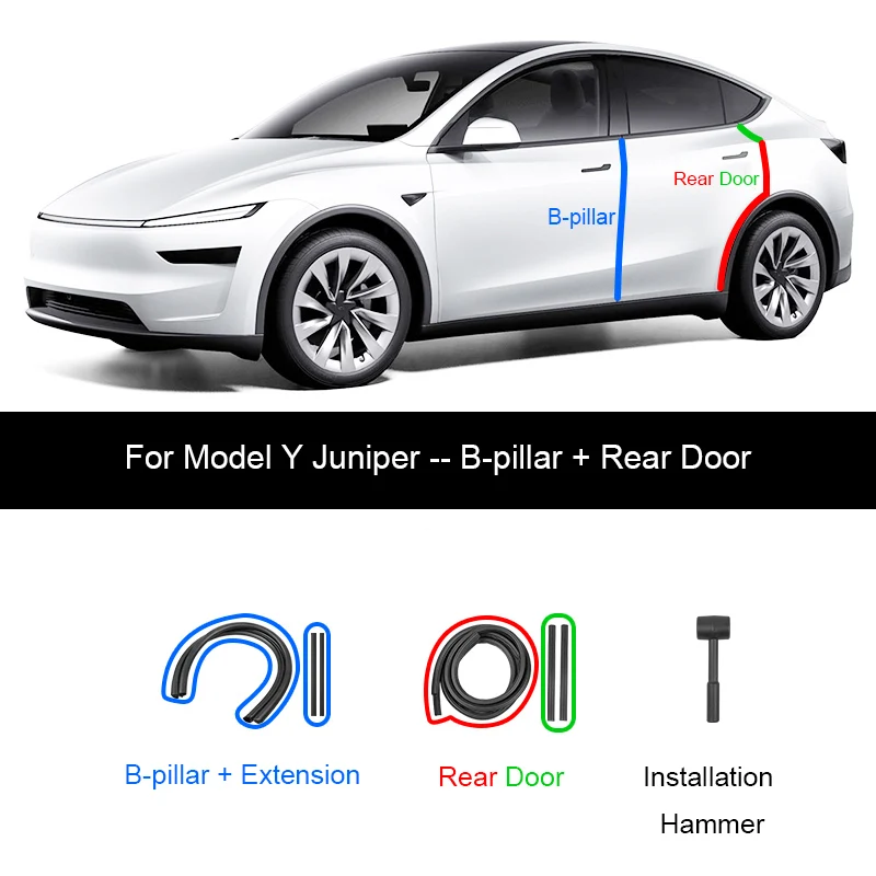 Für Tesla Model Y Juniper Türdichtungsstreifen, schalldichter Gummi-Dichtungsstreifen für die Abdichtung von Highland B-Säulen, Geräuschreduzierung