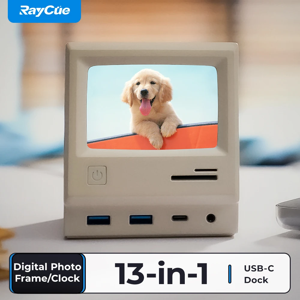 RayCue 128K 디지털액자 디지털 시계 USB C 허브 멀티포트 디스플레이링크 도킹 스테이션 c타입 연장 4K C to HDMI 분배기 맥북 HP Lenovo Yoga Book Dell 삼성 모니터 노트북용 USB Hub 