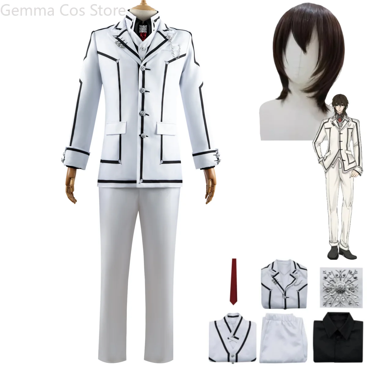 

Anime Vampire Knight Clan Kaname Cosplay Costume Wig Japan South Korea White JK School Uniforms Coat Man Carnival Campus Suit