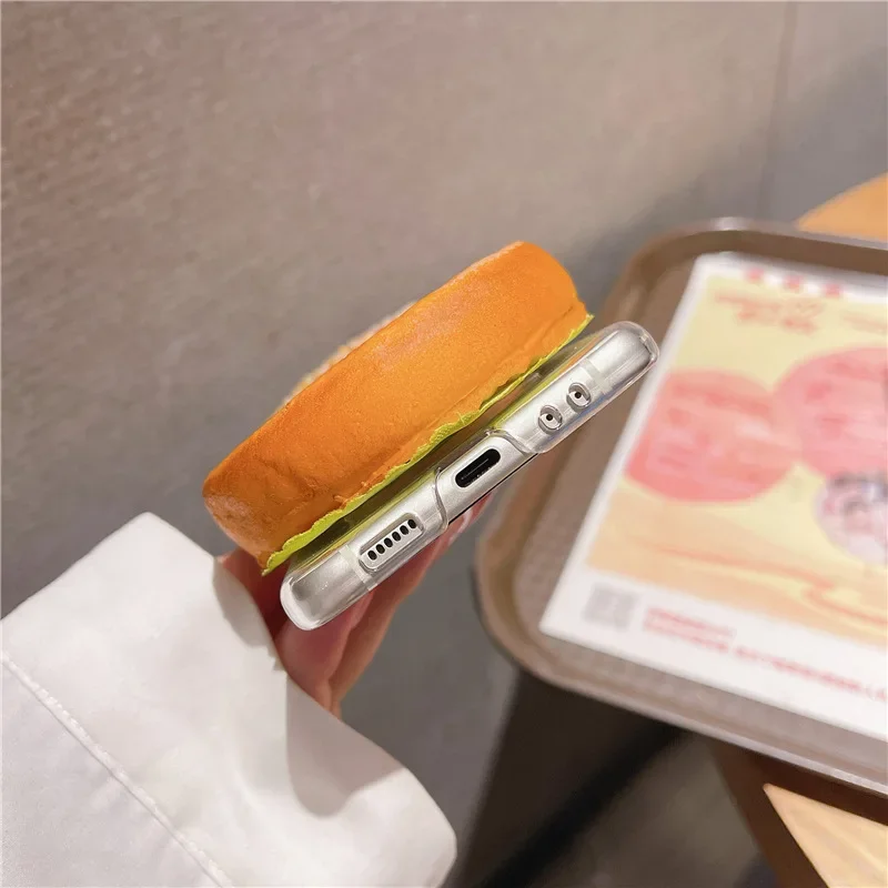 Creative Hamburger Phone Case for Samsung Galaxy Z Flip 6 5 4 3 2 1 Back Cover for ZFlip6 Case Protective Shell