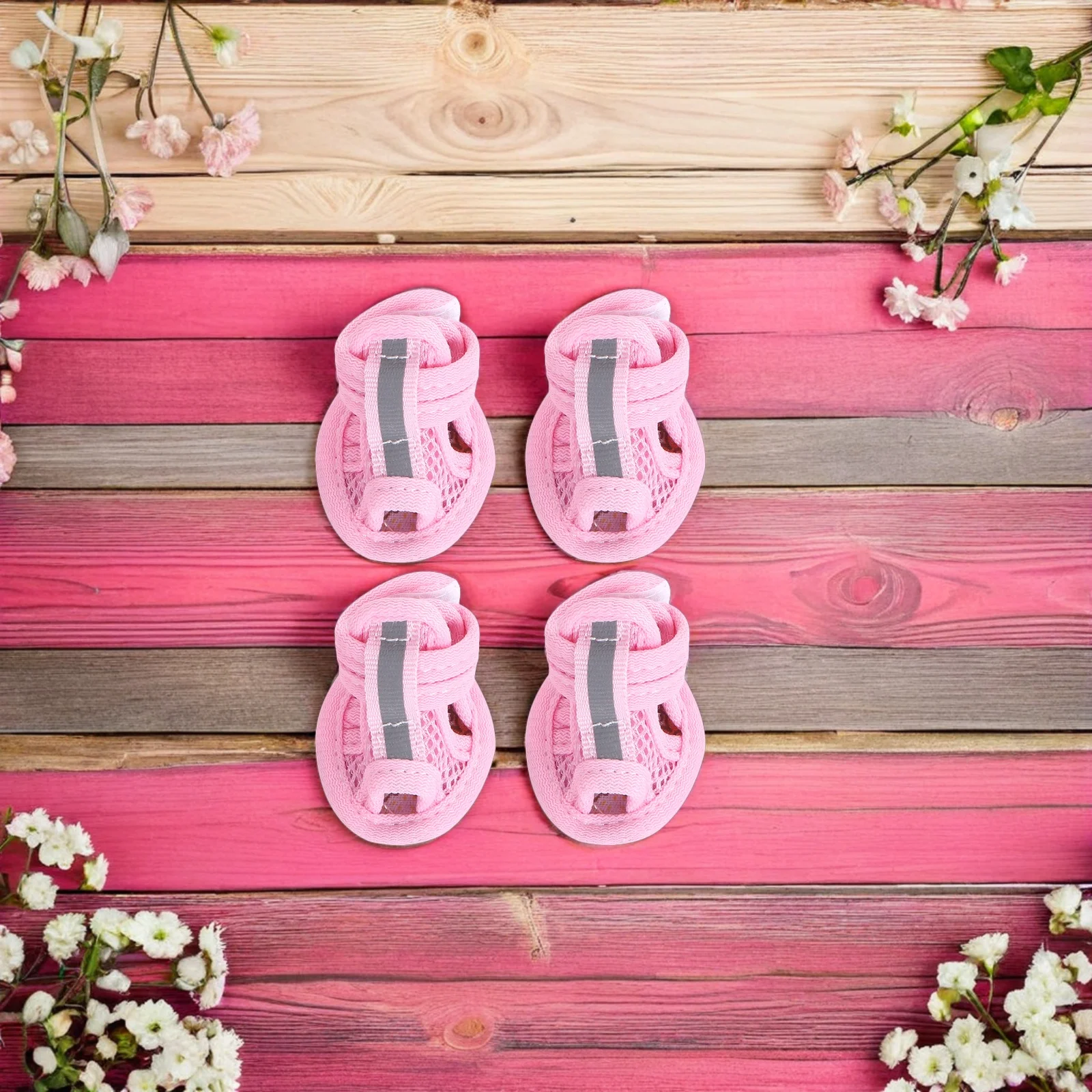 

4pcs Dog Shoes Summer Breathable Mesh Pet Sandals Flexible Sole Hot Pavement Beach Protection Various Sizes Easy