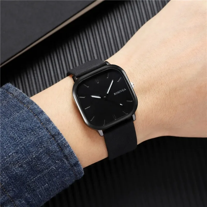 New Fashionable Men Business Watch Simple Small Square Dial PU Leather Quartz Wristwatch for Men  Luxurious Clock for Women