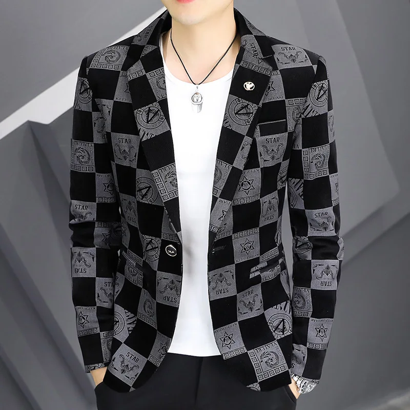 2026 New Men's Fashionable Casual Business Gentleman Outdoor Trendy Print Banquet Versatile and Slimming Korean Version Blazer
