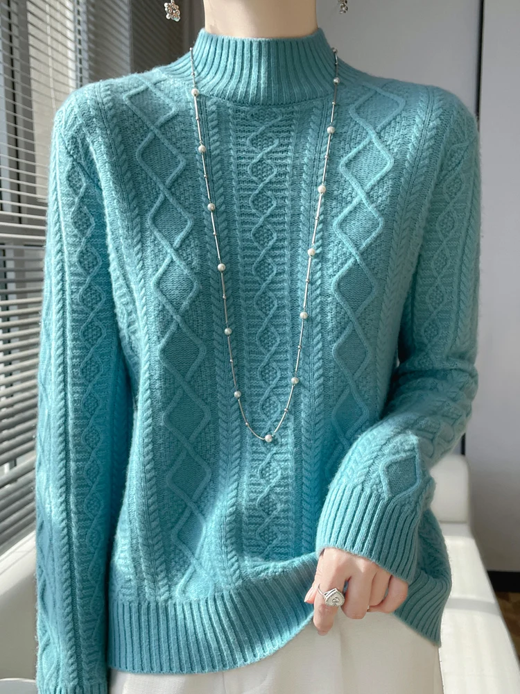 

TLOML женский трикотаж из 100% мериносовой шерсти, вязаный пуловер с воротником-стойкой, осень-зима, толстый, мягкий, теплый кашемировый свитер, базовые топы