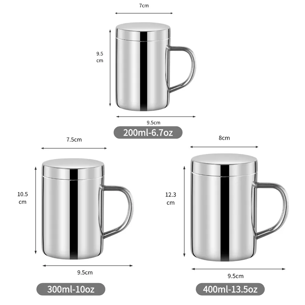 200-400ml Stainless Steel Coffee Double Walled Mugs with Lid and Handle,Metal Coffee & Tea Cup Mug,Camping Travel Office