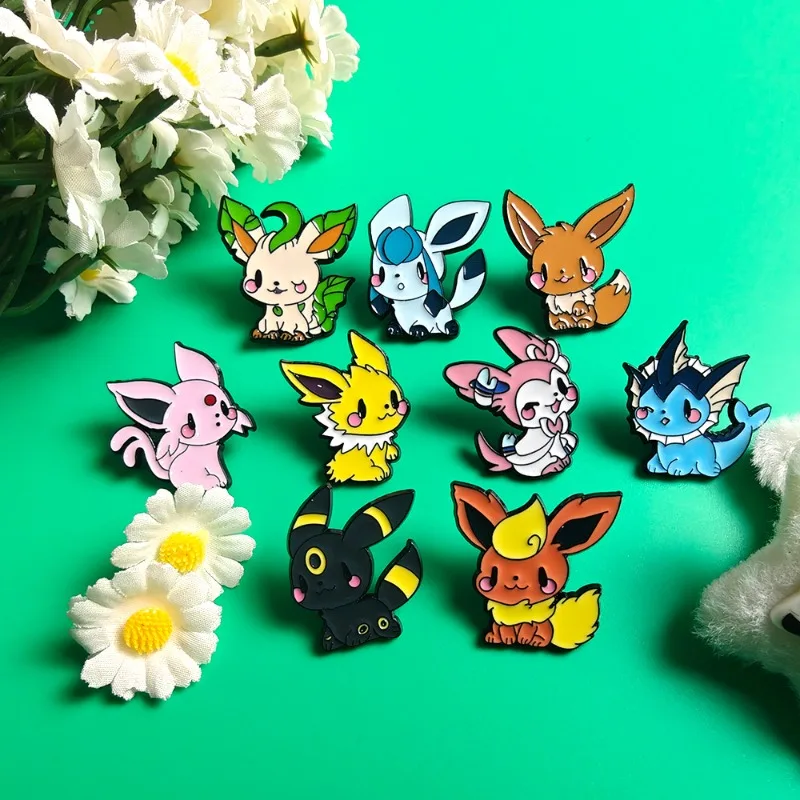 Hot 9 Pcs Anime Elf Brooch Set Eevee Enamel Pins Fashion Metal Badges Jewelry for Clothing And Backpack Accessory Gifts for Fans view 5