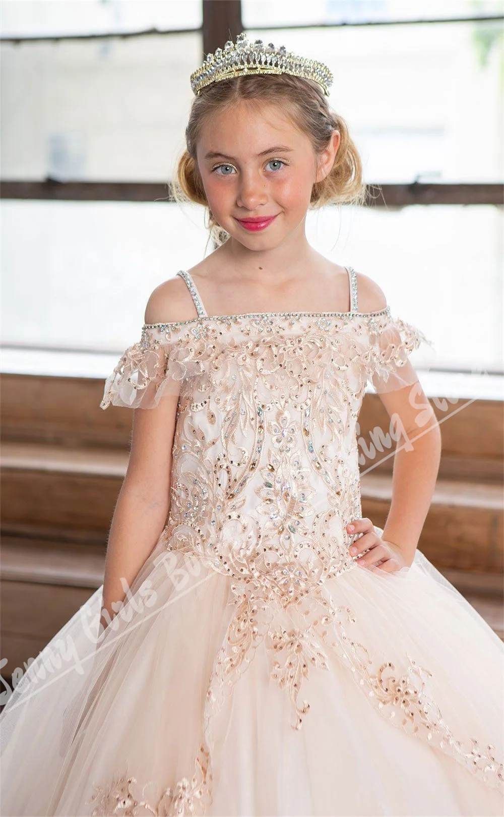 Pink Thin Strap Beautiful Flower Girl Dress Puffy Sleeveless Children's Piano Performance Dress Custom Made