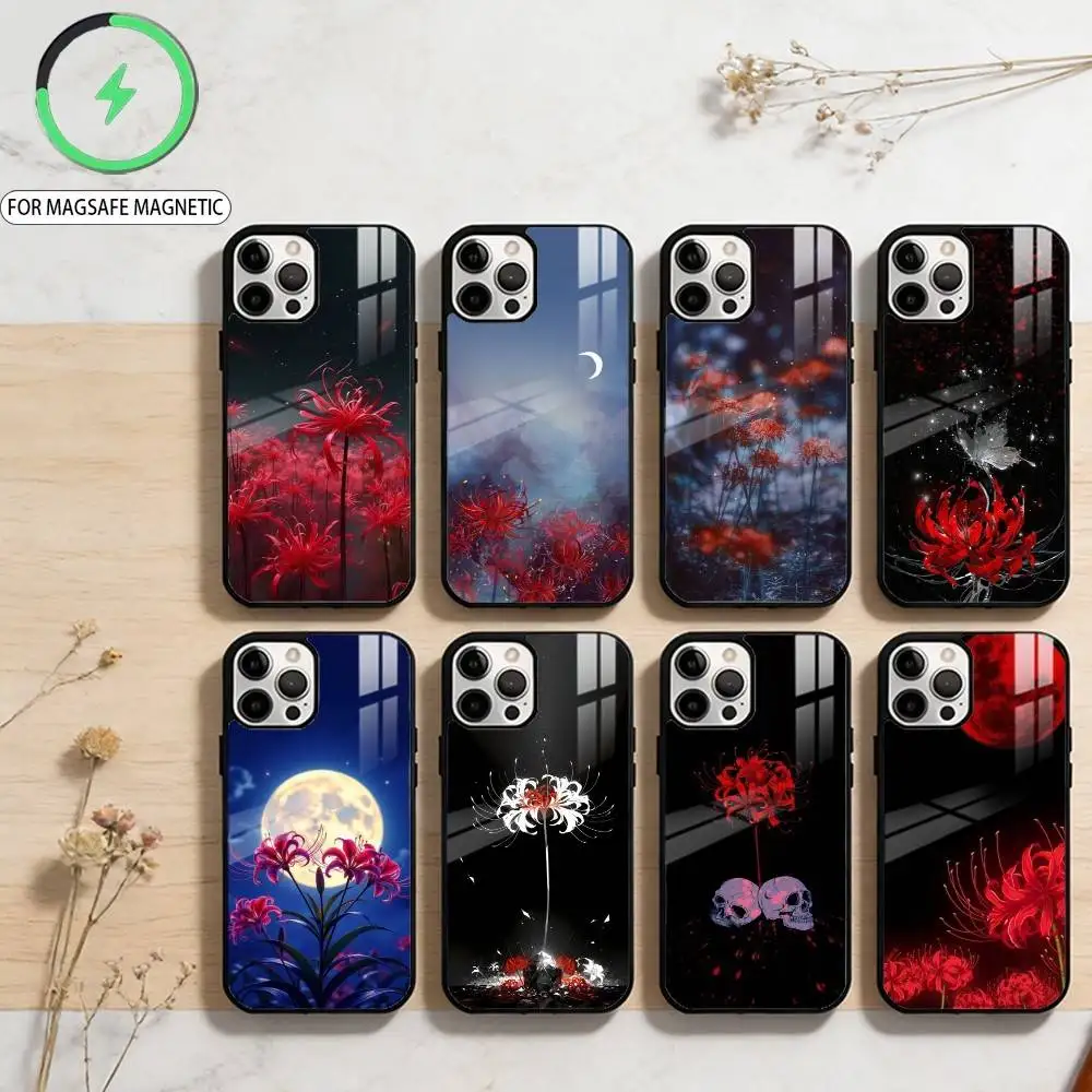 

Red S-Spider L-Lily Phone Case For iPhone17,16,15,14,13,12,11 Plus,Pro Max Magnetic For Magsafe Wireless Charging