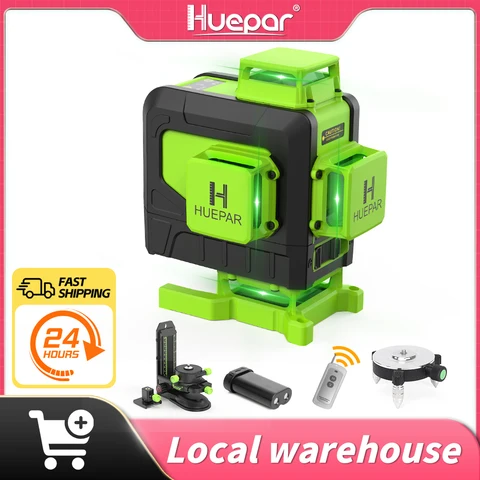 Huepar 4d 16 linhas de nível laser verde vertical e horizontal autonivelante com controle remoto e bateria de íon-lítio ferramenta laser de chão