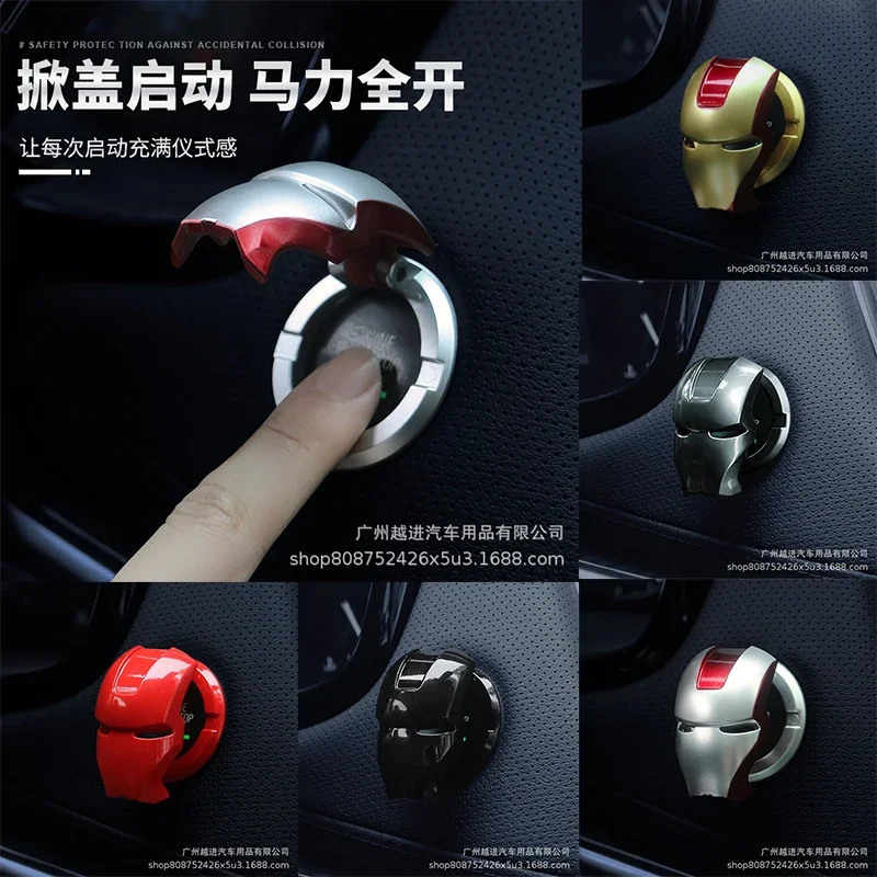 Marvel Iron Man Auto-Innenraum One Click Start Button Schutzhülle Anime Car Start Stop Button Schutzhülle Dekoration