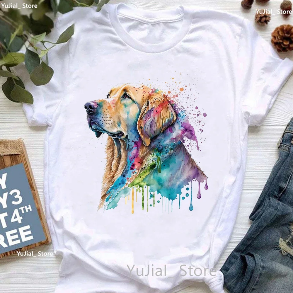 Golden Retriever Hunting Dogs Animal Printed T Shirt For Girls Australian Shepherd Dog With Flower Tshirt Women Harajuku Shirt