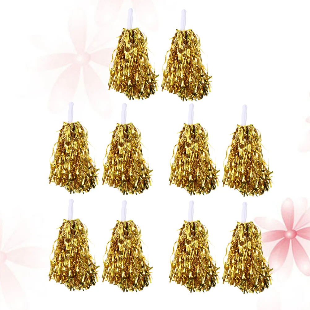 

10Pcs Cheerleader Pom Poms Plastic Glossy Lightweight Handles Competition Sports Cheer Supplies Plastic Cheer Poms