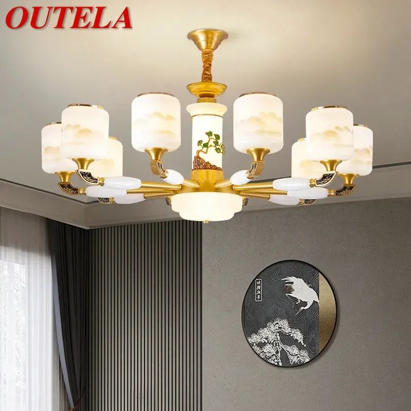 OUTELA Contemporary Luxury Brass Pendent Lamp  Chinese style Living Room Dining Room Bedroom Villa Hotel Sample Room Chandelier