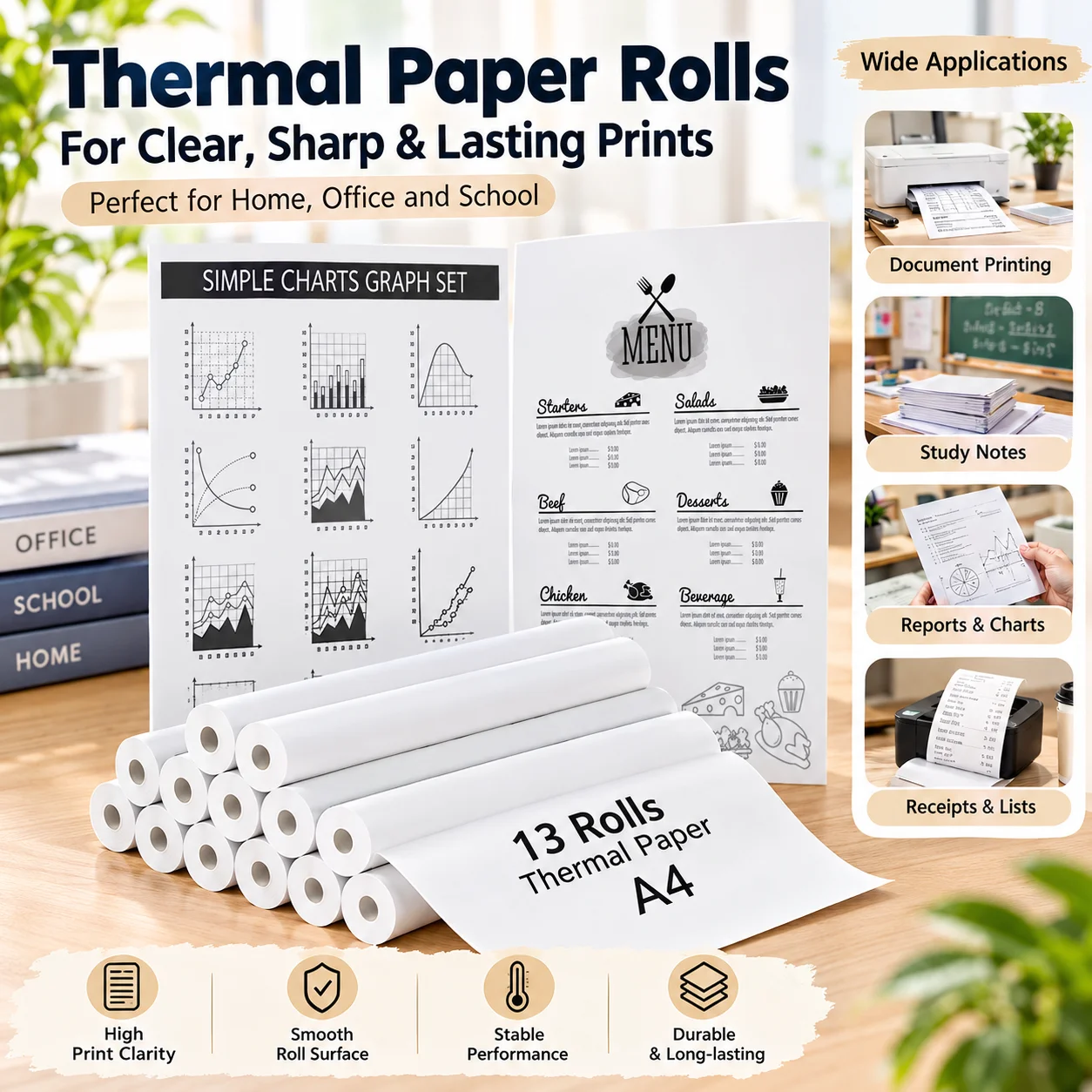 13 Rolls A4 Quick-Dry Thermal Paper, 8.27