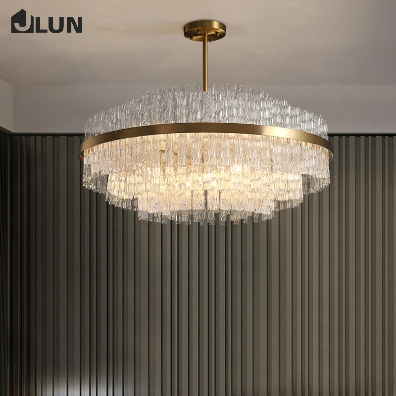 Twisted glass tube chandelier modern light luxury crystal chandelier living room lamp new restaurant lamp bedroom chandelier