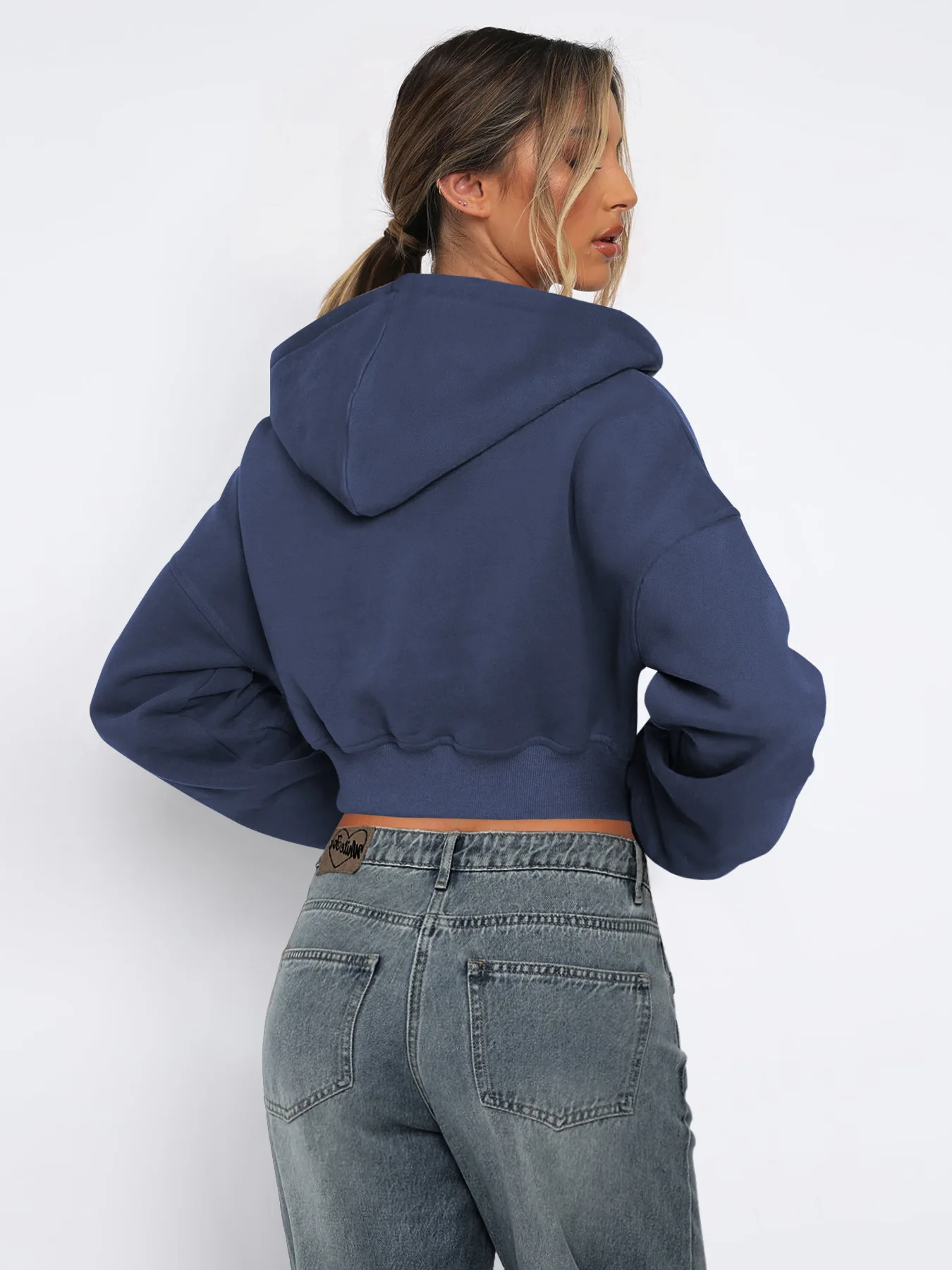 Women's Casual Crop Hoody Zip Up Jacket Cardigan Streetwear Running Long Sleeve Hoodie