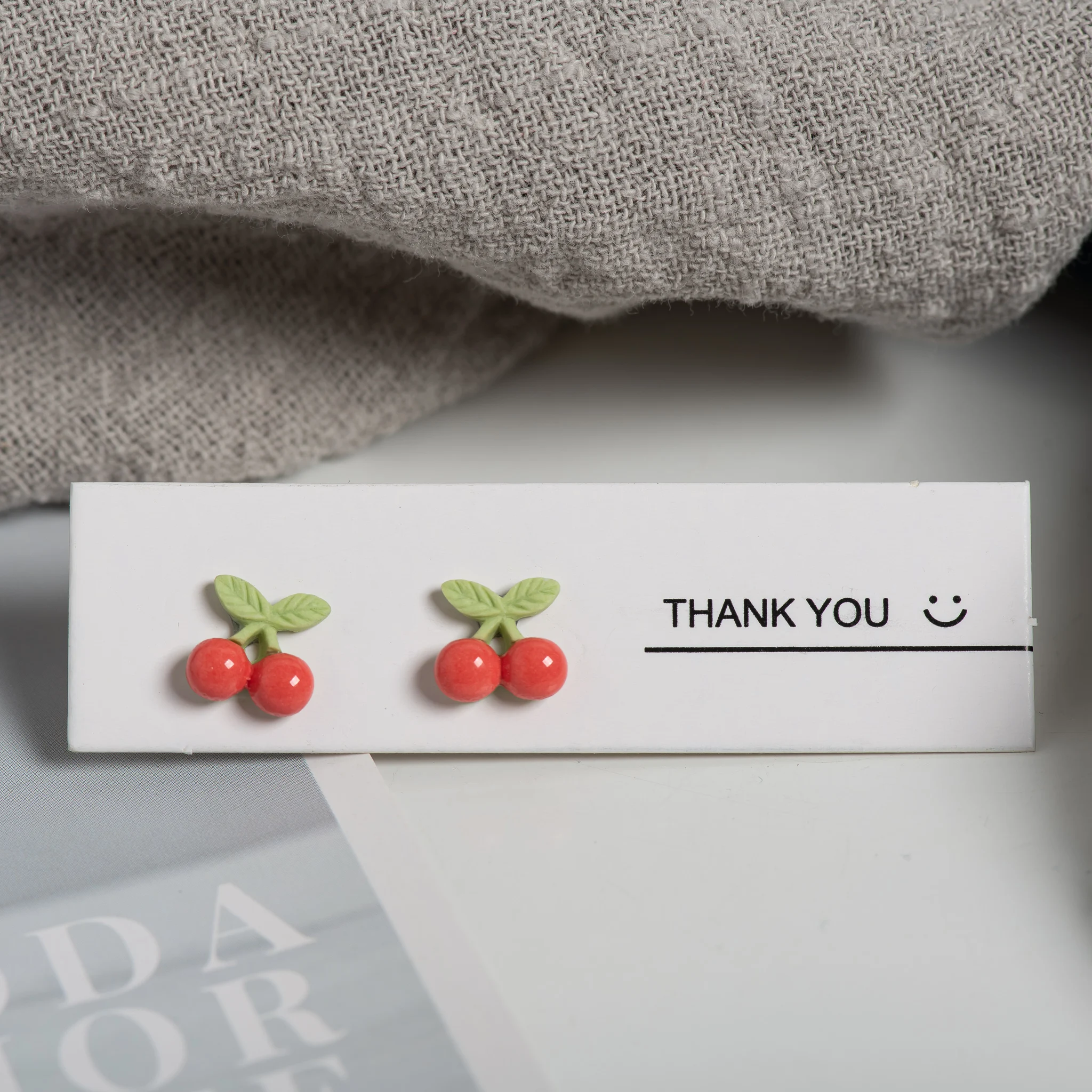 Handmade Cherry Ceramic Stud Earrings for Women Cute Fruit Earrings Minimalist Handmade Jewelry Accessories 1 Pair S00117