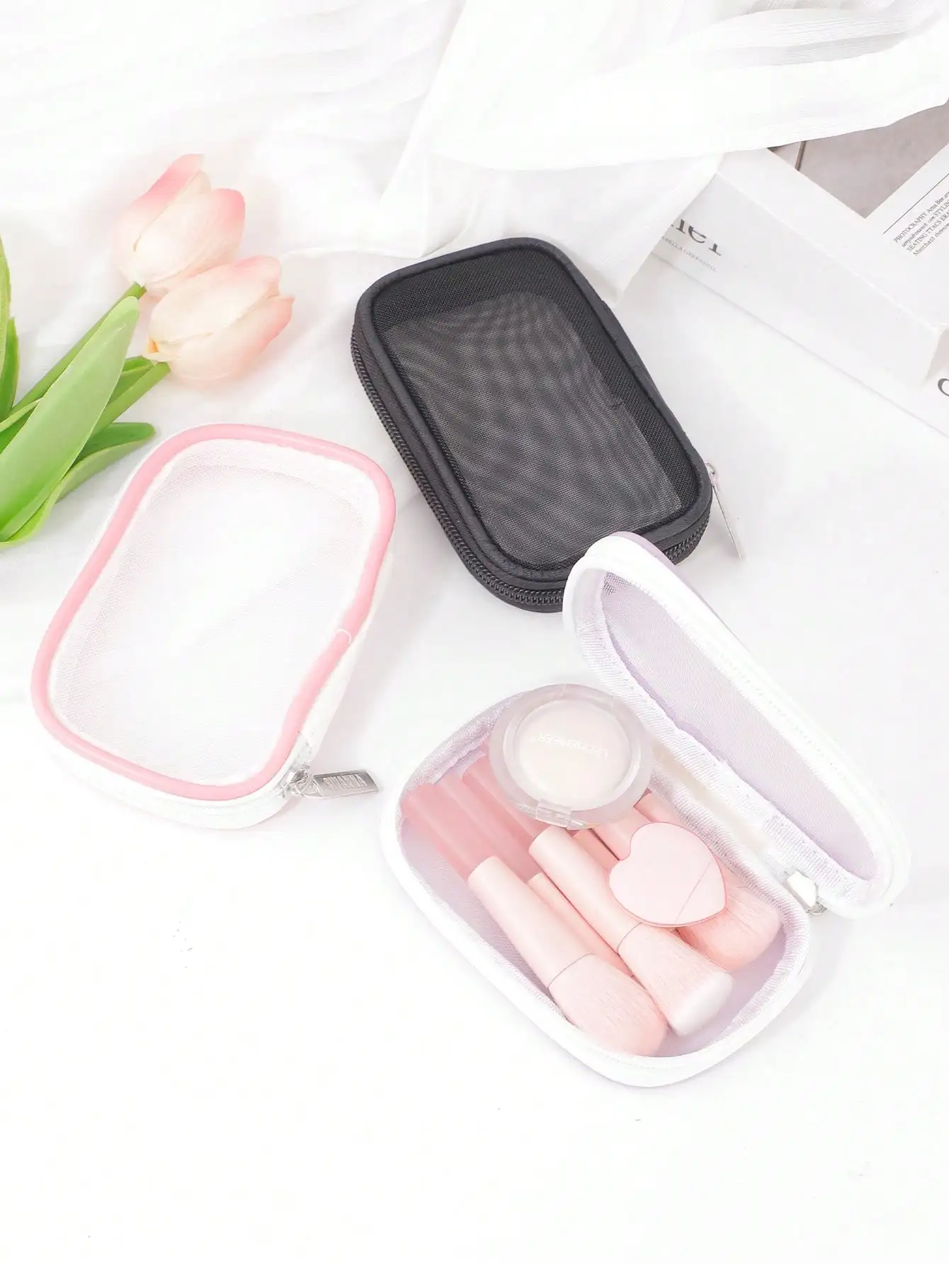 1/2 Pcs Mini Transparent Mesh Coin Purse Coin Storage Organizer Portable Data Cable Storage Bag view 6