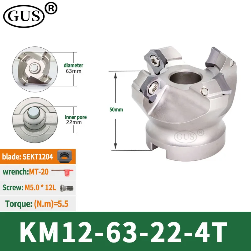 Cabezal de corte de acero KM12, adaptador de portaherramientas FMB para hoja de fresado SEKT1204, Portabrocas de alimentación rápida, diámetro de 50, 63, 80 y 100mm