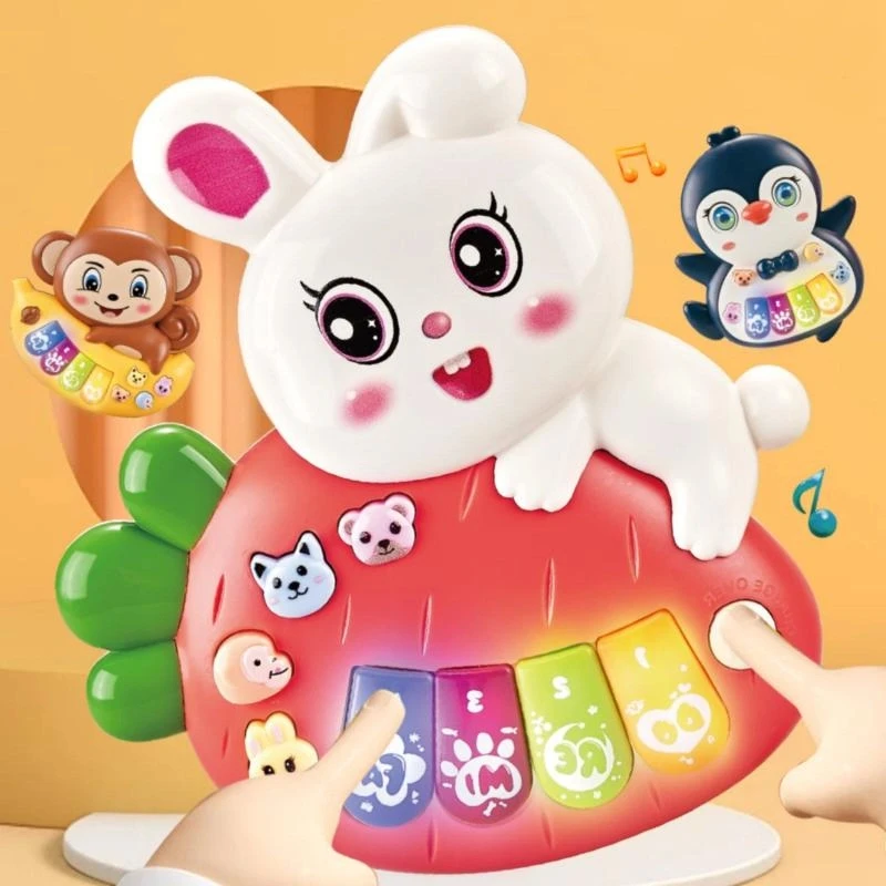 Juguete rompecabezas de una pieza para niños: teclado electrónico con motivo animal, piano musical iluminado, diferentes modos de sonido