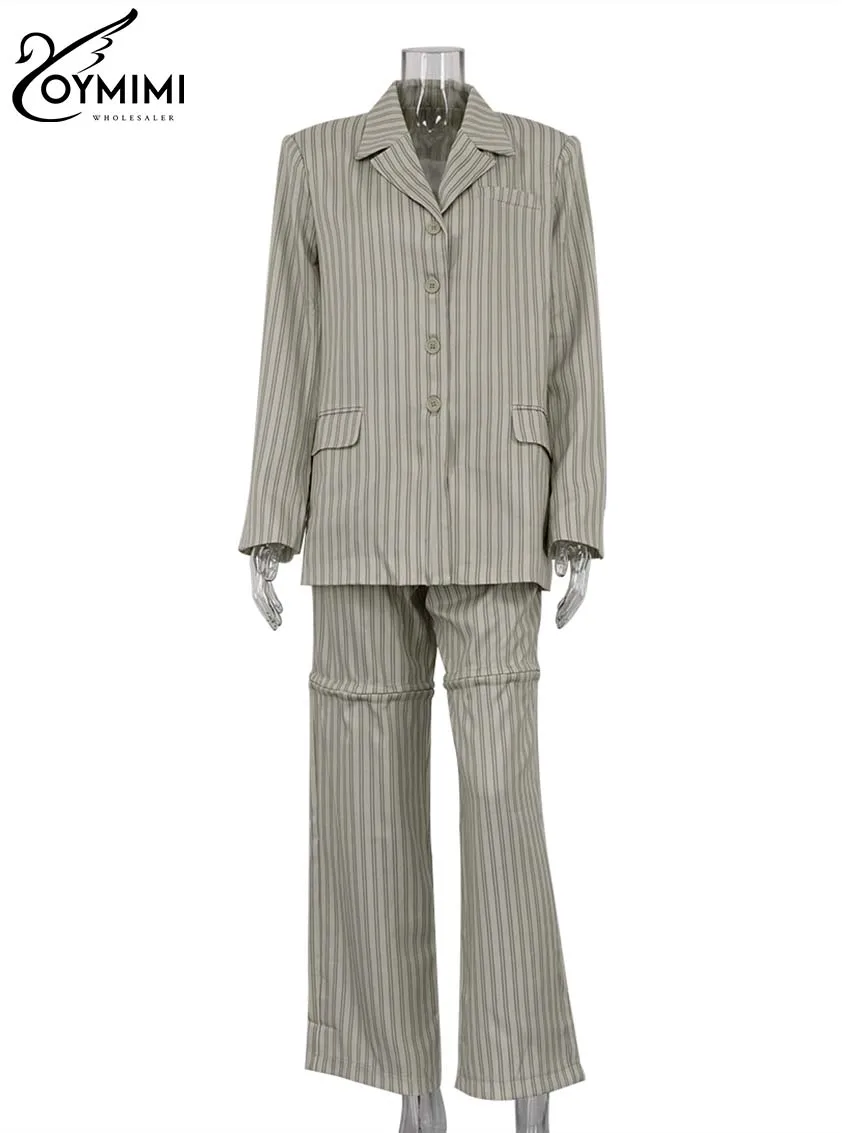 Oymimi-Blazers à manches longues et poches à boutons pour femmes, ensemble 2 pièces, tenue élégante, imprimé ingent, mode, évider, fjSets